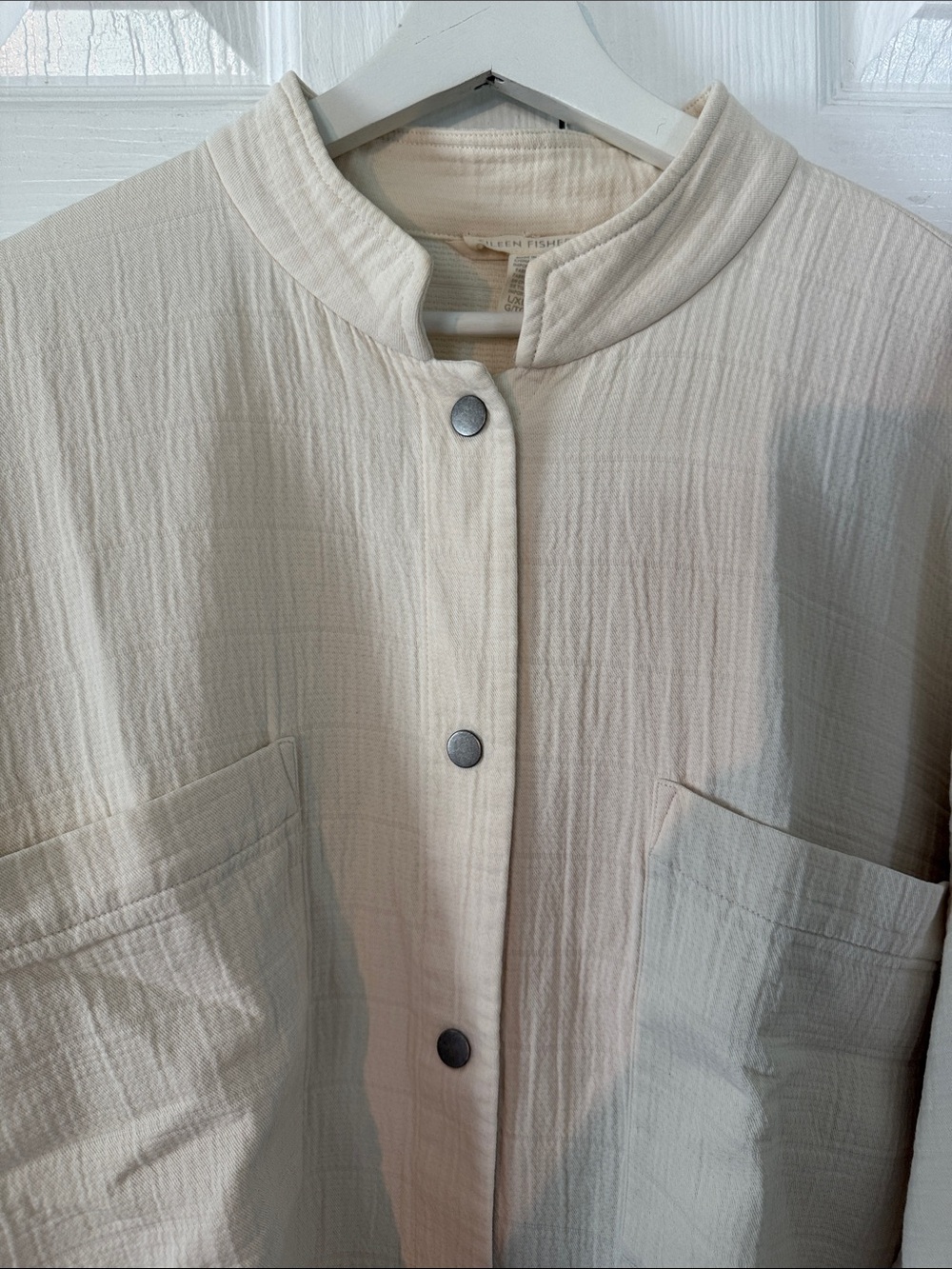 Eileen Fisher Mandarin Collar Channel Jacket Undyed Ecru Organic Cotton Sz L/XL - Picture 3 of 6
